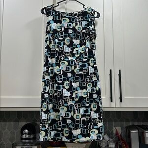 Connected Apparel Black and Teal Geometric Mini Sheath Dress